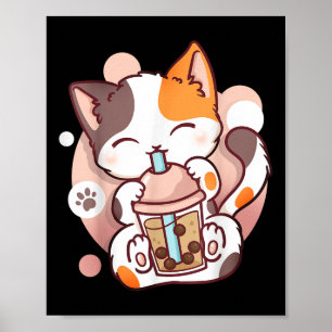 Affiche Chat Boba Tea Buble Tea Anime Kawaii Neko