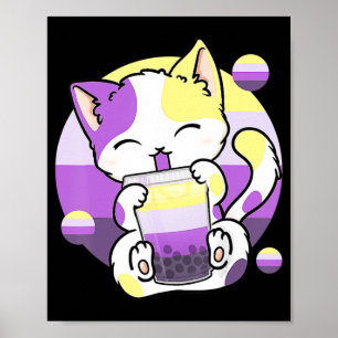 Affiche Chat Boba Tea Buble Tea Anime Kawaii Neko Kids Gir