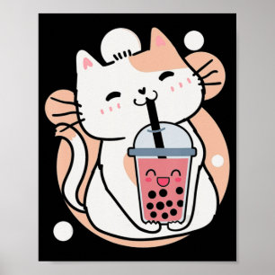 Affiche Chat Boba Tea Buble Tea Anime Kawaii Neko Milktea