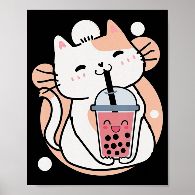 Affiche Chat Boba Tea Buble Tea Anime Kawaii Neko Milktea (Devant)