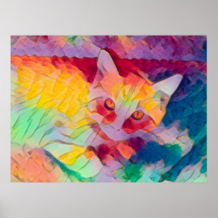Affiche Chat Boho Jaune Coloré Hippie Pop Art