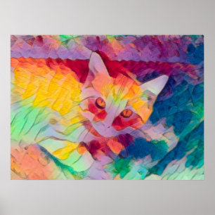 Affiche Chat Boho Jaune Coloré Hippie Pop Art