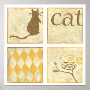 Affiche Chat Brown et oiseau jaune par Chariklia Zarris