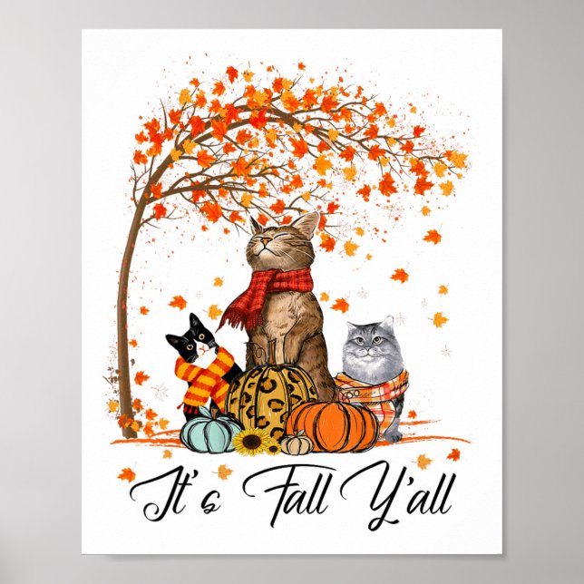 Affiche Chat C’est l’automne Y’all Citrouille Automne Hall (Devant)