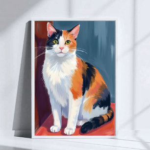 Affiche Chat calico Peinture aquarelle de joli chaton