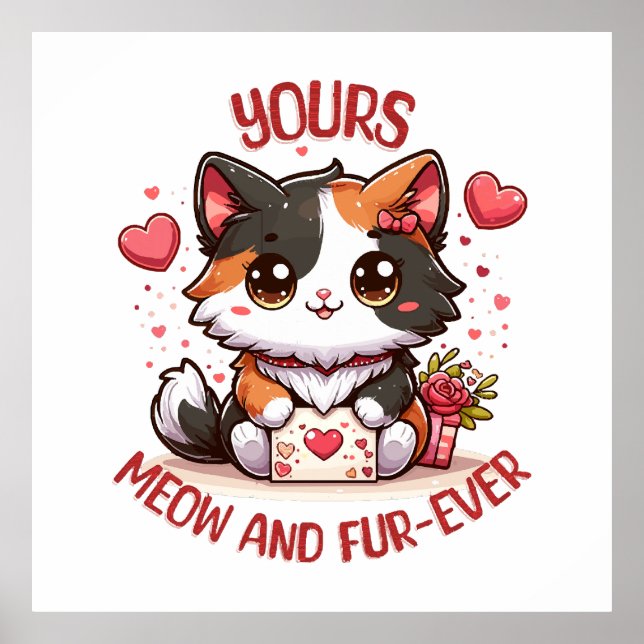 Affiche Chat calicot adorable pour la Saint-Valentin  (Devant)