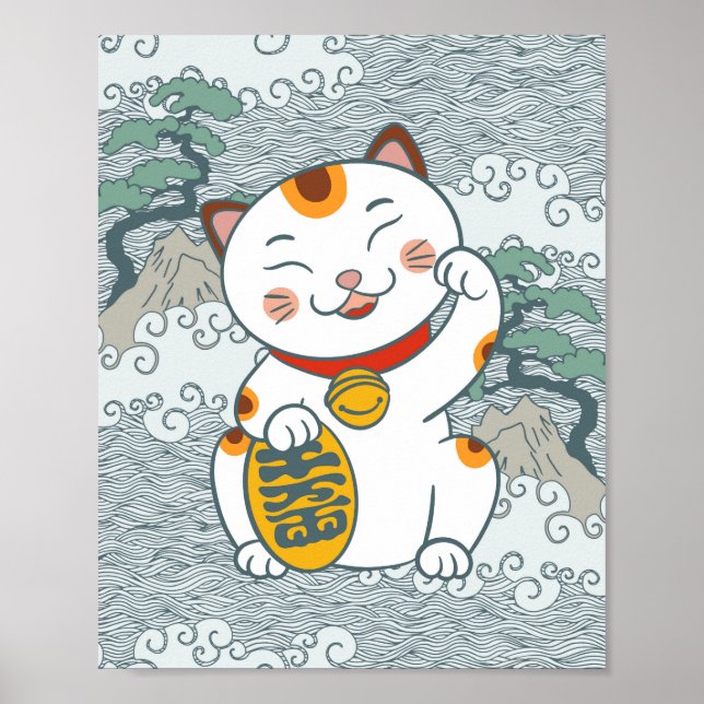 Affiche Chat calicot japonais chanceux | Maneki Neko Patte (Devant)