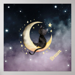 Affiche Chat caricature mignon sur la lune