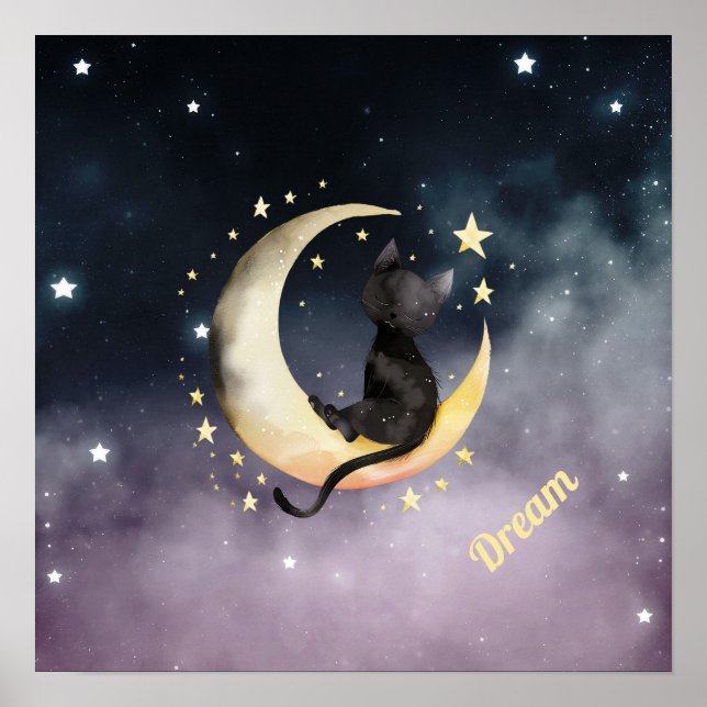 Affiche Chat caricature mignon sur la lune (Devant)