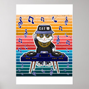 Affiche Chat chanceux Maneki Neko DJ Musique Rétro Art