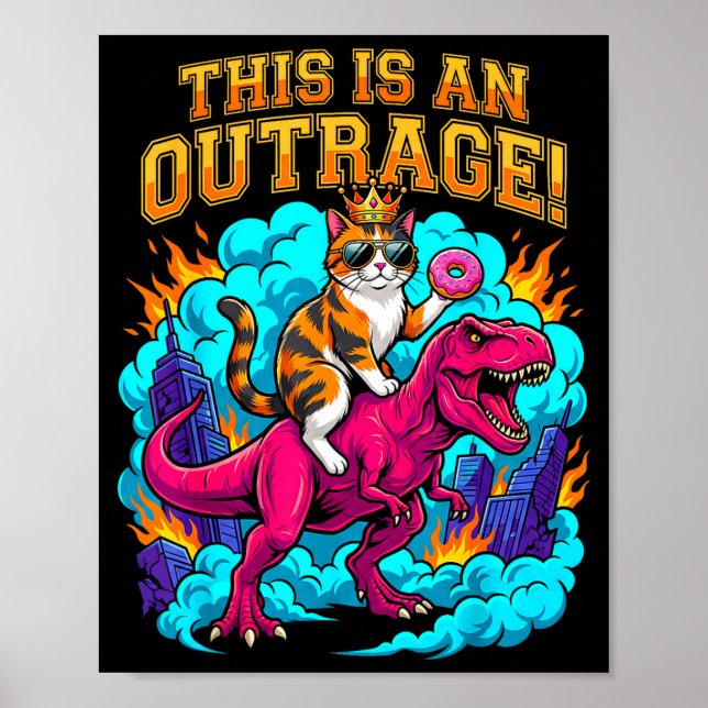 Affiche Chat chevauchant un dinosaure c'est une outrage su (Devant)