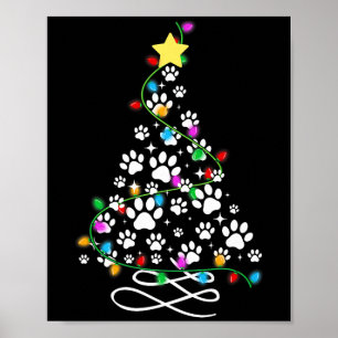 Affiche Chat Chien Patte Arbre de Noël Lumières Fêtes Sant
