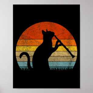 Affiche Chat Clarinette Drôle Joueur de Clarinette Musicie