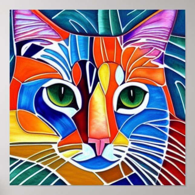 Affiche Chat coloré   (Devant)