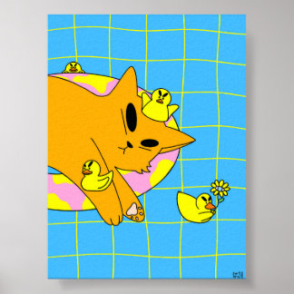 Affiche Chat Coloré dans la Salle de Bain Piscine