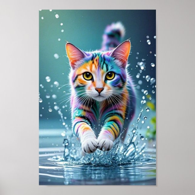 Affiche Chat coloré, éclaboussure, peinture, classement de (Devant)