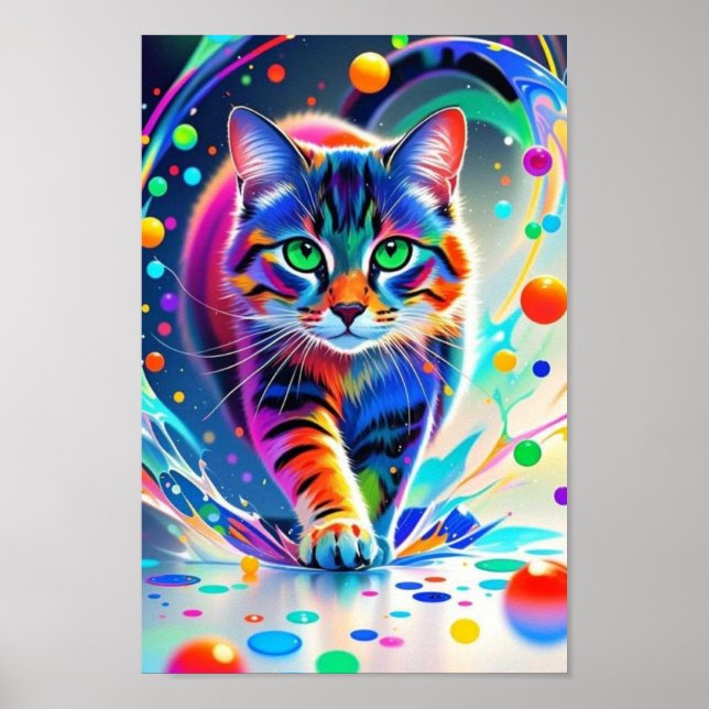 Affiche Chat coloré, éclaboussure, peinture, classement de (Devant)
