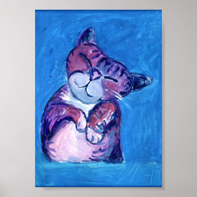Affiche Chat confortable peint Kitty mignon Feline Fun Blu (Devant)