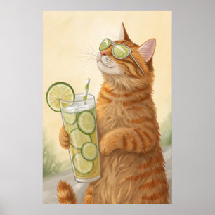 Affiche Chat cool avec agrumes : Vibes d'été