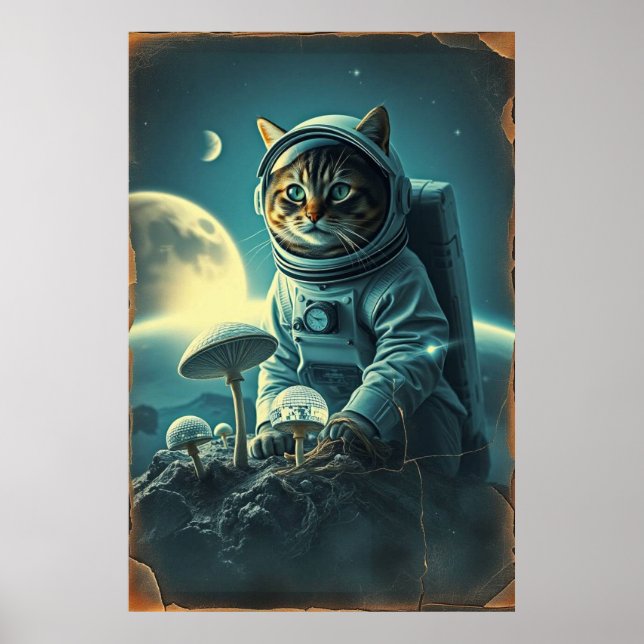 Affiche Chat cosmique sur Disco MuShrooms (Devant)
