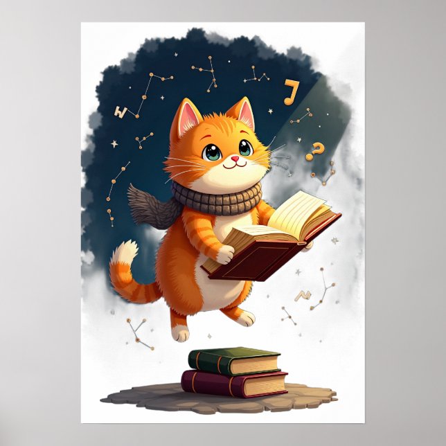 Affiche Chat cosmique vermisseau lisant dans l'espace livr (Devant)