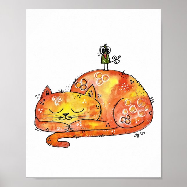 Affiche Chat couché blanc mignon (Devant)