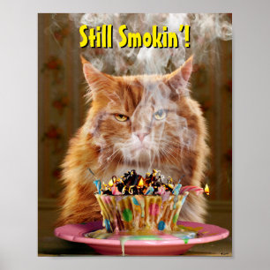 Affiche Chat Cranky Drôle Avec Cupcake D'Anniversaire Fon