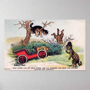Affiche Chat Crash de voiture, Louis Wain