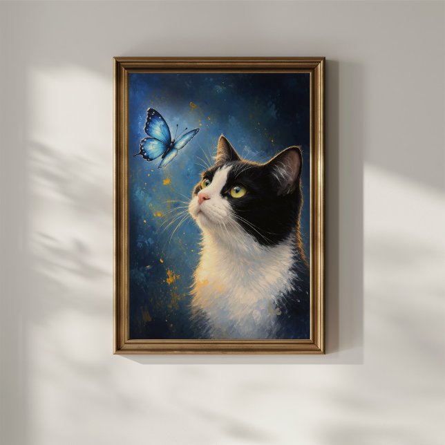 Affiche Chat curieux et papillon bleu (Créateur téléchargé)