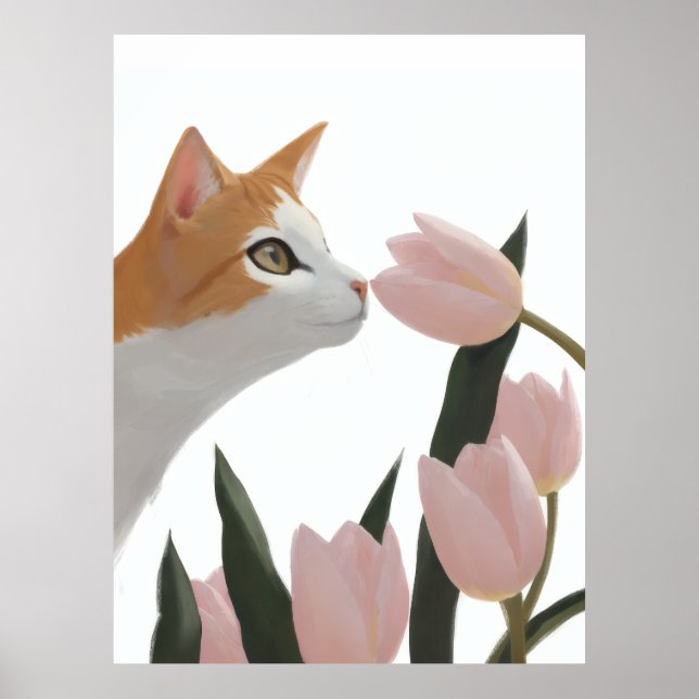 Affiche Chat Curieux Floral de Printemps (Devant)