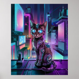 Affiche Chat Cybernétique - Futuriste Neon City AI Compani