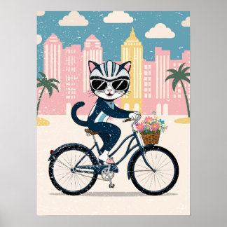 Affiche Chat cycliste sur un vélo