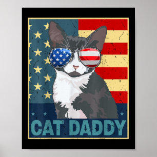 Affiche Chat Daddy Drapeau américain 4 juillet Fête des Pè