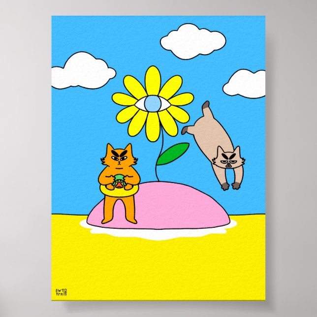 Affiche Chat d'ambiance estivale colorée (Devant)