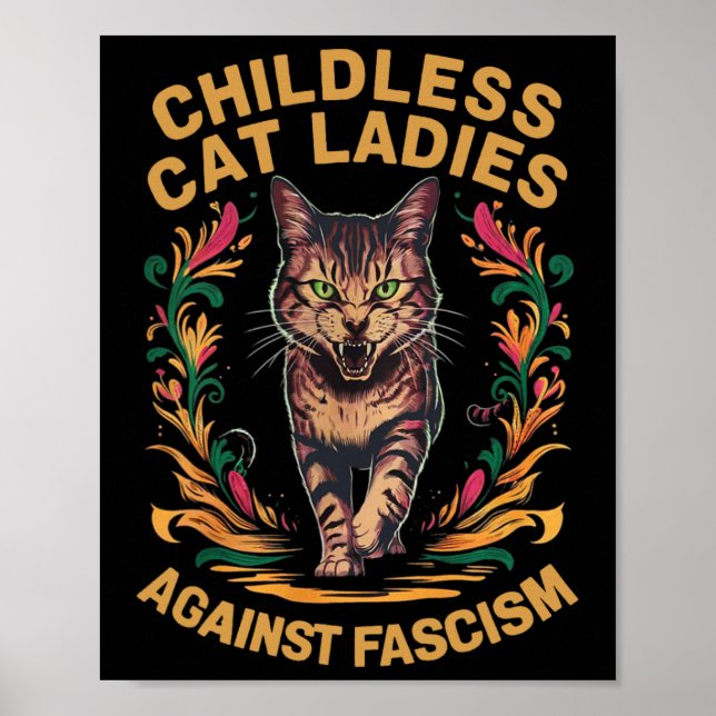 Affiche Chat Dames Contre Le Fascisme Drôle Chat Feministe (Devant)