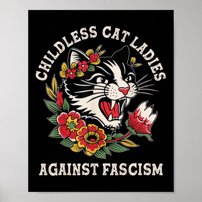 Affiche Chat Dames Contre Le Fascisme Drôle Chat Feministe (Devant)