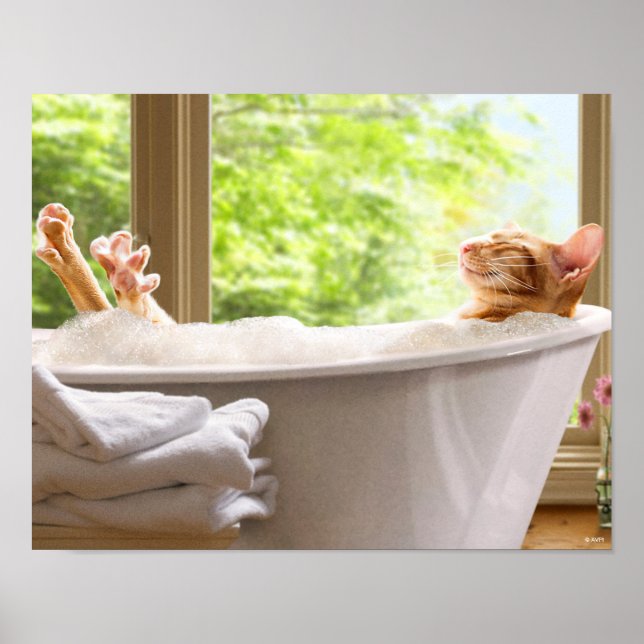 Affiche Chat Dans Bain À Bulles (Devant)