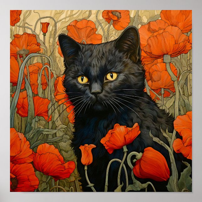 Affiche Chat dans la peinture de pré (Devant)
