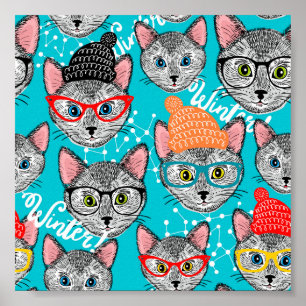 Affiche Chat dans le casquette