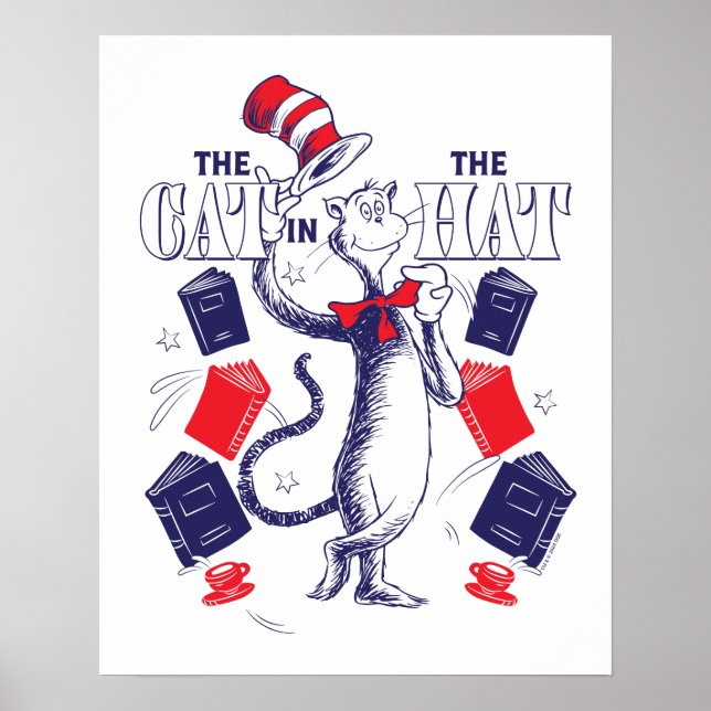 Affiche Chat dans le Casquette | Lecture de livres (Devant)