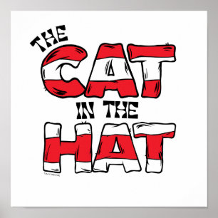 Affiche Chat dans le Casquette   Texte en bande rouge et b