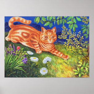 Affiche Chat dans le jardin de fleurs, Louis Wain