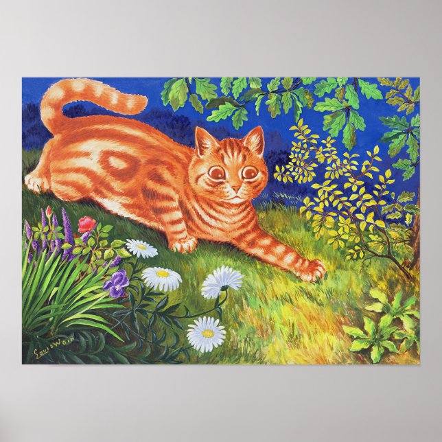 Affiche Chat dans le jardin de fleurs, Louis Wain (Devant)