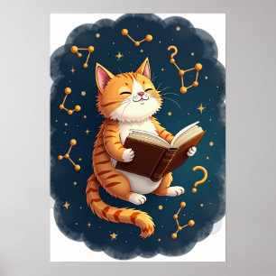 Affiche Chat dans l'espace lisant un livre cosmique Bookto