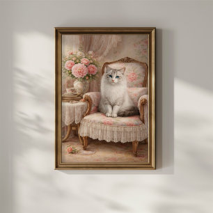 Affiche Chat dans un fauteuil floral