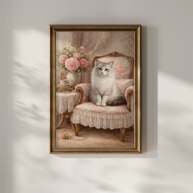 Affiche Chat dans un fauteuil floral (Créateur téléchargé)