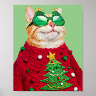 Affiche Chat dans un pull de Noël