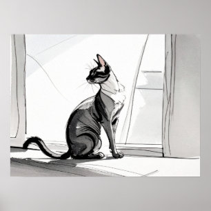 Affiche Chat d'art minimaliste élégant se chauffant au sol