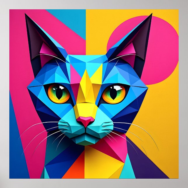 Affiche Chat d'art pop géométrique (Devant)