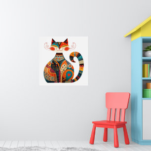 Affiche Chat d'art populaire coloré